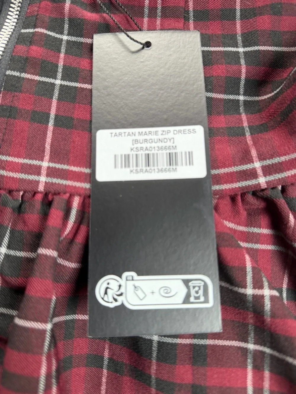 KILLSTAR Black and Burgundy Plaid Dress with Zipper Size M New With Tags - Picture 8 of 9